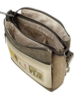 Sac beige avec des imprimés et avec une bandoulière réglable