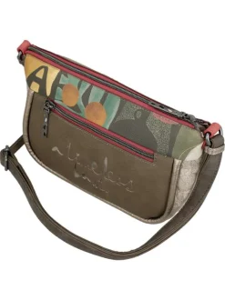 Sac beige à imprimé avec une bandoulière ajustable et un zip