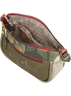 Sac beige à imprimé avec une bandoulière ajustable et un zip