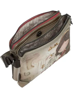Sac beige à imprimé avec une bandoulière réglable et 2 compartiments