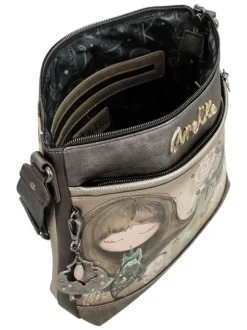 Sac beige orné de motifs exclusifs et pourvu d'une bandoulière réglable