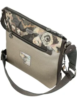 Sac beige orné de motifs exclusifs et pourvu d'une bandoulière réglable
