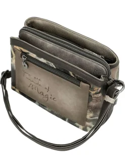 Sac beige orné de motifs exclusifs et pourvu d'une bandoulière réglable