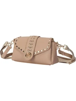 Sac beige uni muni de 2 bandoulières réglable et fermeture à rabat et pression