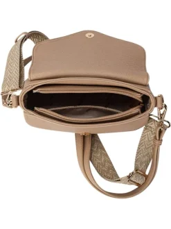 Sac beige uni muni de 2 bandoulières réglable et fermeture à rabat et pression