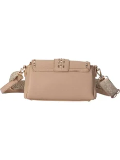 Sac beige uni muni de 2 bandoulières réglable et fermeture à rabat et pression