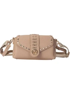 Sac beige uni muni de 2 bandoulières réglable et fermeture à rabat et pression