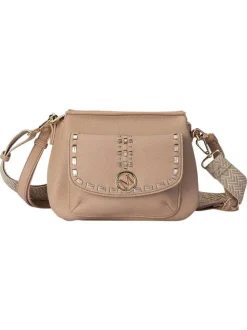 Sac beige uni muni de 2 bandoulières réglables et d'une fermeture à zip