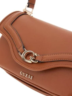 Sac besace camel uni à bandoulière avec un logo métallique doré à l'avant
