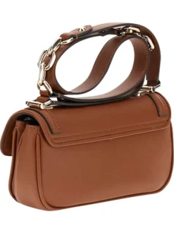 Sac besace camel uni à bandoulière avec un logo métallique doré à l'avant