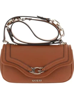 Sac besace camel uni à bandoulière avec un logo métallique doré à l'avant