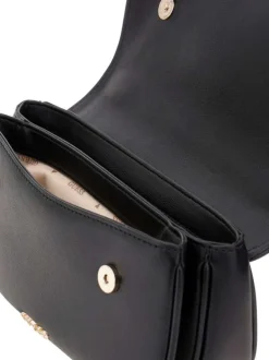 Sac besace noir uni à bandoulière avec une fermeture à rabat et pression