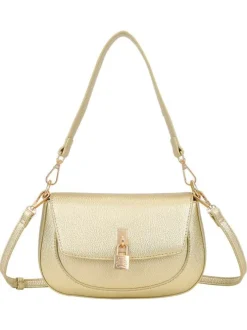 Sac besace or uni avec anse et bandoulière amovibles