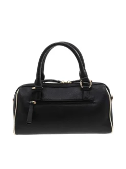 Sac bowling à bandoulière noir et doré uni en simili avec un logo embossé