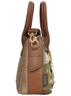 Sac bowling beige à imprimé avec anses et bandoulière marron