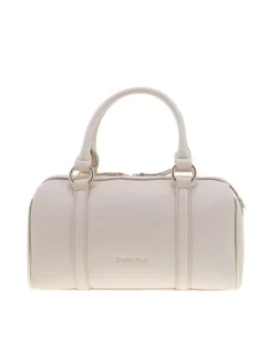 Sac bowling beige uni avec des anses et un logo embossé à l’avant