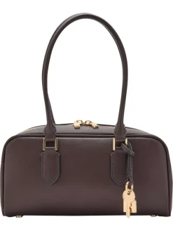 Sac bowling porté main chocolat uni avec 2 anses et une fermeture zippée