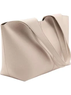 Sac cabas écru uni avec 2 bandoulières et une fermeture magnétique