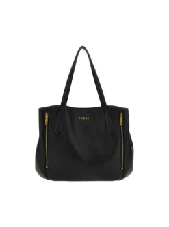 Sac cabas noir uni souple avec zip dorés cousus verticalement à l'avant