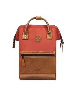 Sac à dos brique pour femme avec une poche centrale zippée et des hanses en cuir