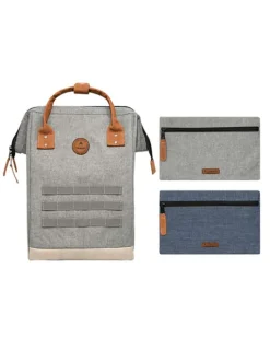 Sac à dos gris clair uni zippé avec pochettes interchangeables