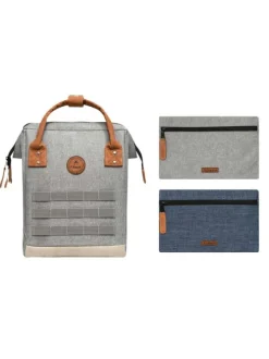 Sac à dos gris clair uni zippé avec pochettes interchangeables