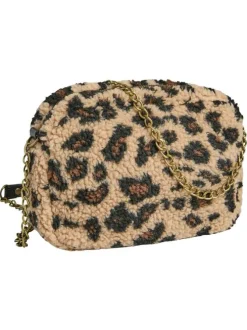 Sac en tissu sherpa léopard avec bandoulière et fermeture à glissière