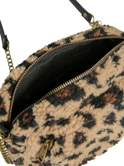 Sac en tissu sherpa léopard avec bandoulière et fermeture à glissière