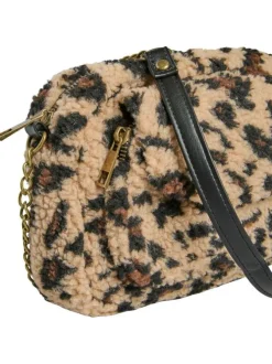 Sac en tissu sherpa léopard avec bandoulière et fermeture à glissière