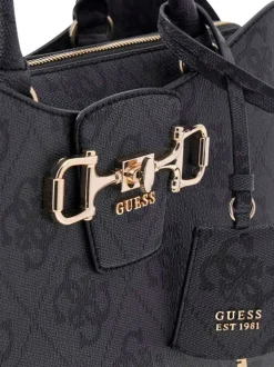 Sac à main anthracite à fermeture zippée orné d'un motif monogramme