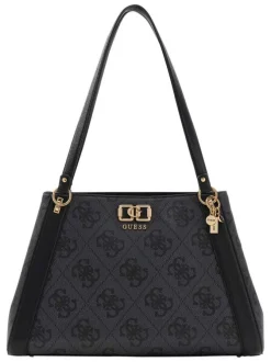 Sac à main anthracite orné d'un motif monogramme noir et du logo de la marque