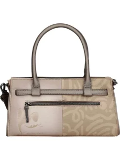 Sac à main beige à motifs avec des anses et une bandoulière amovible