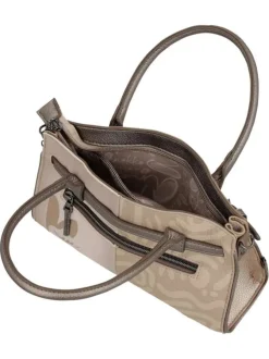 Sac à main beige à motifs avec des anses et une bandoulière amovible