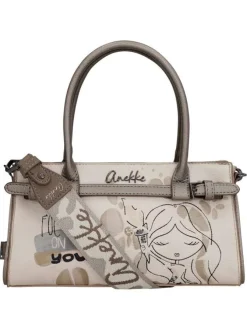 Sac à main beige à motifs avec des anses et une bandoulière amovible