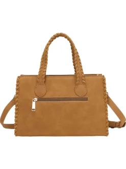 Sac à main camel uni pourvu pourvu d'une bandoulière plate réglable