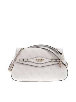 Sac à main écru avec motif monogrammes et chaînette coulissante