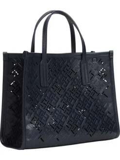 Sac à main marine ajouré avec bandoulière et finitions dorées