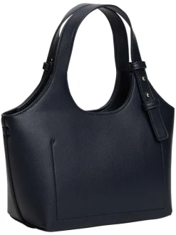 Sac à main marine pourvu d'une bandoulière amovible et du nom de la marque