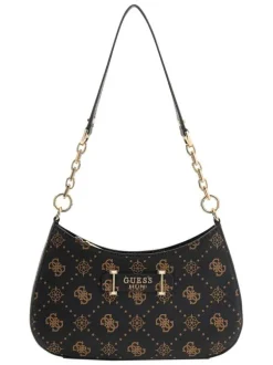 Sac à main marron pourvu d'une matière grainée et orné d'un motif monogramme