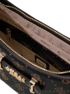 Sac à main marron pourvu d'une matière grainée et orné d'un motif monogramme