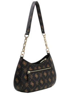 Sac à main marron pourvu d'une matière grainée et orné d'un motif monogramme