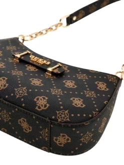 Sac à main marron pourvu d'une matière grainée et orné d'un motif monogramme
