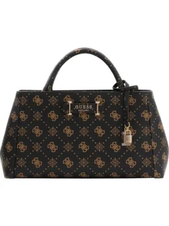 Sac à main marron pourvu d'une matière grainée et orné d'un motif monogramme
