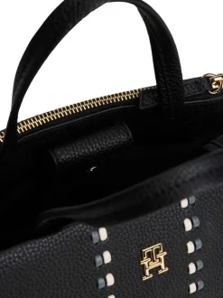 Sac à main noir aspect grainé pourvu d'une bandoulière amovible