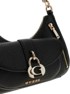 Sac à main noir en maille grainé pourvu d'une fermeture zippée