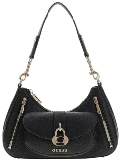 Sac à main noir en maille grainé pourvu d'une fermeture zippée
