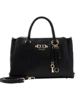 Sac à main noir à fermeture zippée orné d'un motif monogramme