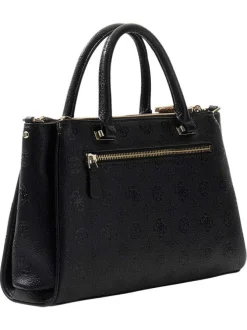 Sac à main noir à fermeture zippée orné d'un motif monogramme