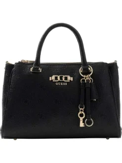 Sac à main noir à fermeture zippée orné d'un motif monogramme