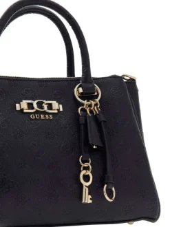 Sac à main noir à fermeture zippée orné d'un motif monogramme